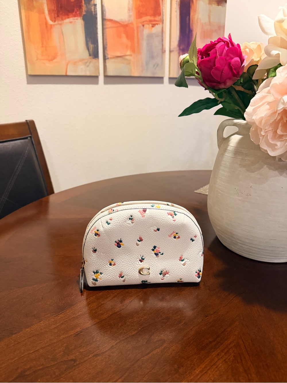 Coach Cosmetic Case in Chalk with multi color motif
